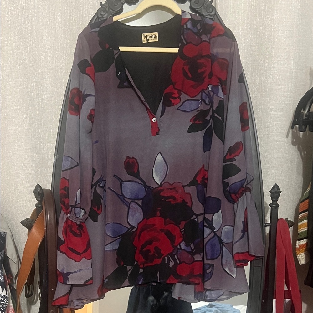 Show Me Your MuMu Red and Black Floral Blouse